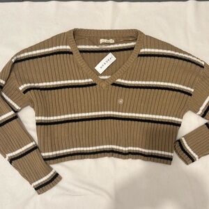 L.A Hearts Striped Knit V-Neck Cropped Sweater M, brand new with tag.